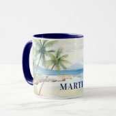 Tropical beach palm trees name blue マグカップ (正面左)