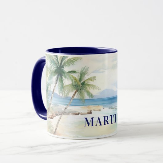 Tropical beach palm trees name blue マグカップ (正面左)