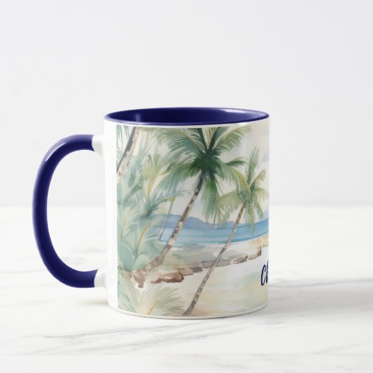 Tropical beach palm trees name blue summer マグカップ (左)