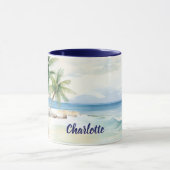 Tropical beach palm trees name blue summer マグカップ (中央)