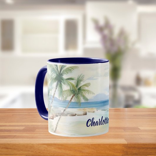 Tropical beach palm trees name blue summer マグカップ