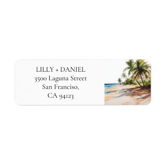 Tropical Beach Palm Trees Return Address ラベル (正面)