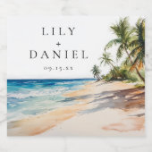 Tropical Beach Palm Trees Wedding スパークリングワインラベル (シングルラベル)