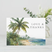 Tropical Beach Palm Trees Wedding Photo サンキューカード (スタンド正面)