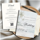 Tropical Beach Palm Watercolor Wedding Invitation 招待状
