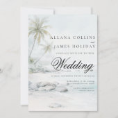 Tropical Beach Palm Watercolor Wedding Invitation 招待状 (正面)