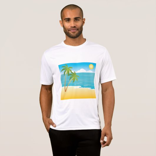 Tropical Beach Paradise with Palm Trees Tシャツ (正面フル)