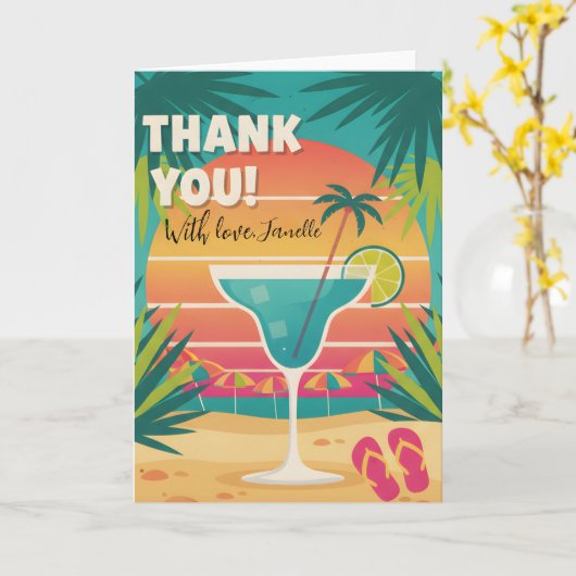 Tropical Beach Party Thank You Cocktail Summer カード (黄色い花)