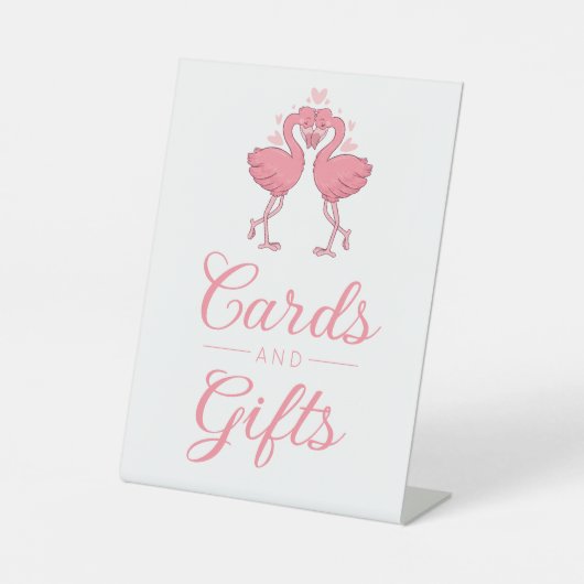 Tropical Beach Pink Flamingo Cards & Gifts Wedding 台座サイン (正面)