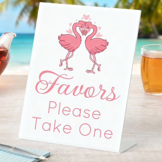 Tropical Beach Pink Flamingo Wedding Favors  台座サイン