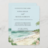 Tropical Beach Pink Orchid Floral Wedding 招待状 (正面/裏面)