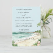 Tropical Beach Pink Orchid Floral Wedding 招待状 (スタンド正面)