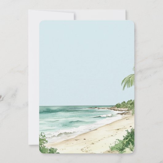 Tropical Beach Pink Orchid Floral Wedding 招待状 (裏面)