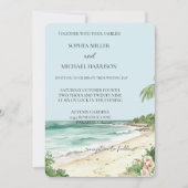 Tropical Beach Pink Orchid Floral Wedding 招待状 (正面)