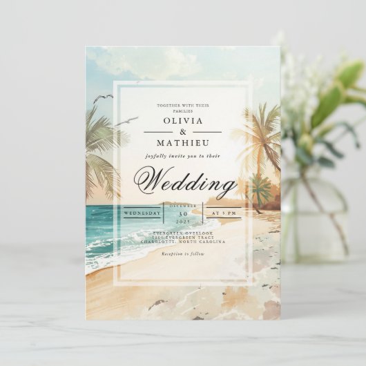 Tropical Beach Scene Wedding 招待状 (スタンド正面)