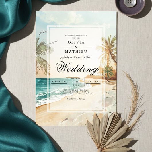 Tropical Beach Scene Wedding 招待状
