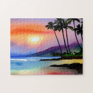Tropical Beach Scenic Watercolor ジグソーパズル