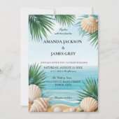 Tropical Beach Sea Blue Wedding Invitation 招待状 (正面)