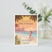 Tropical Beach Sunset Destination Wedding Postcard ポストカード (スタンド正面)