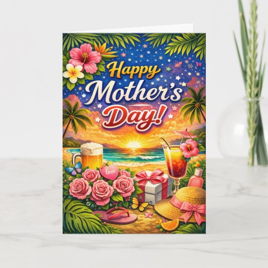 Tropical Beach Sunset Mothers Day シーズンカード (正面)