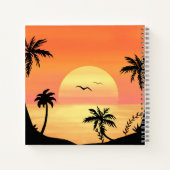 Tropical Beach Sunset Palm Tree Silhouette Art ノートブック (裏面)