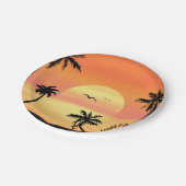 Tropical Beach Sunset Palm Tree Silhouette Art ペーパープレート (アングル)