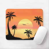 Tropical Beach Sunset Palm Tree Silhouette Art マウスパッド (マウス)