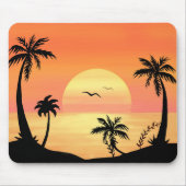 Tropical Beach Sunset Palm Tree Silhouette Art マウスパッド (正面)