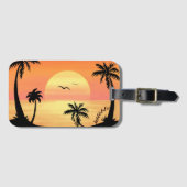 Tropical Beach Sunset Palm Tree Silhouette Art ラゲッジタグ (正面横)
