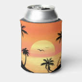 Tropical Beach Sunset Palm Tree Silhouette Art 缶クーラー (缶裏面)