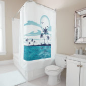 Tropical Beach Sunset Shower Curtain - Serene Ocea シャワーカーテン (インサイチュ)