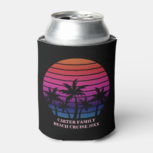 Tropical Beach Sunset Vacation Custom Black Pink 缶クーラー (缶正面)