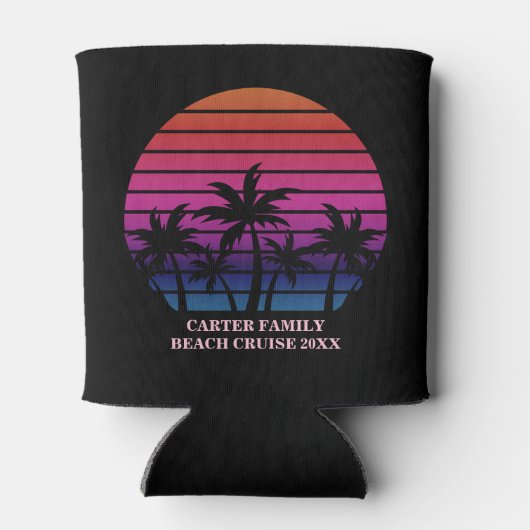 Tropical Beach Sunset Vacation Custom Black Pink 缶クーラー (裏面)