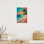 Tropical Beach Sunset with Palm Trees Ocean Art ポスター (キッチン)