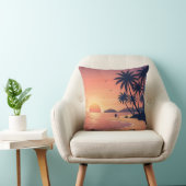 Tropical Beach Sunset with Palm Trees Throw Pillow クッション (椅子)