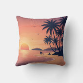 Tropical Beach Sunset with Palm Trees Throw Pillow クッション (裏面)