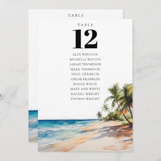 Tropical Beach Table Number Seating Chart 招待状 (正面/裏面)