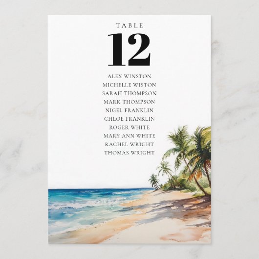 Tropical Beach Table Number Seating Chart 招待状 (正面)