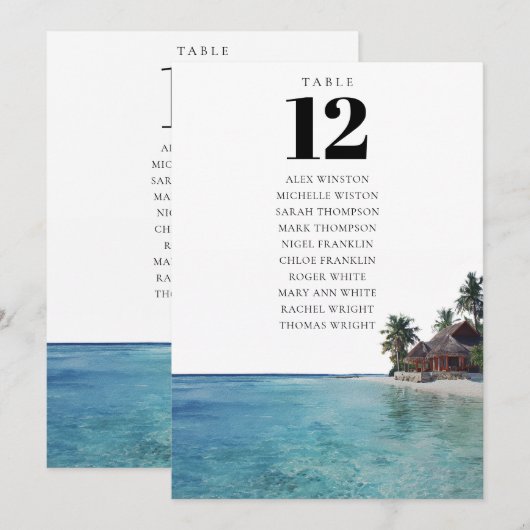 Tropical Beach Table Number Seating Chart 招待状 (正面/裏面)