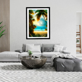 Tropical Beach teal water palm trees beautiful ポスター