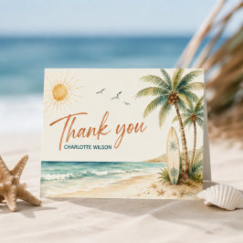 Tropical Beach Thank You Card Watercolor Palm Tree サンキューカード