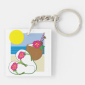 Tropical Beach Vacation Coconut Flowers Flip Flops キーホルダー (裏面)