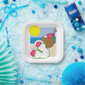 Tropical Beach Vacation Coconut Flowers Flip Flops ペーパープレート (パーティー)