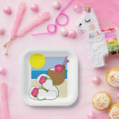 Tropical Beach Vacation Coconut Flowers Flip Flops ペーパープレート (パーティー)