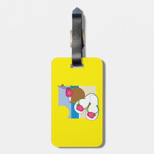 Tropical Beach Vacation Coconut Flowers Flip Flops ラゲッジタグ (裏面縦)