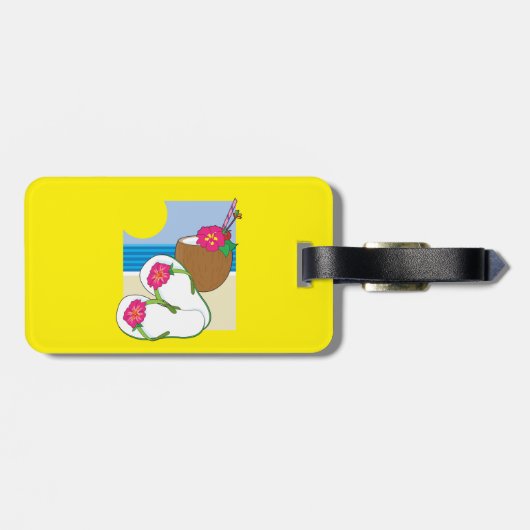 Tropical Beach Vacation Coconut Flowers Flip Flops ラゲッジタグ (裏面横)