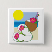 Tropical Beach Vacation Coconut Flowers Flip Flops 缶バッジ (正面)