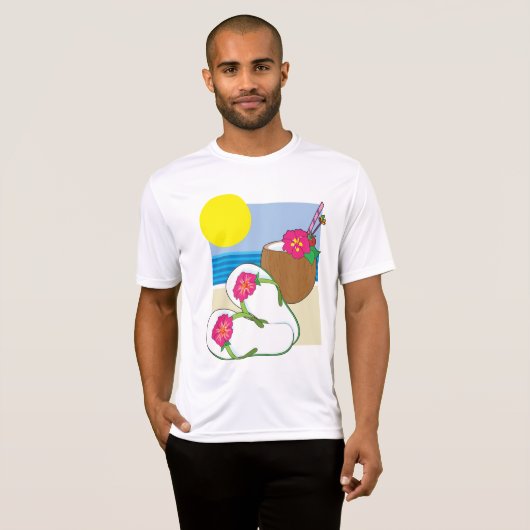 Tropical Beach Vacation Coconut Flowers Flip Flops Tシャツ (正面フル)