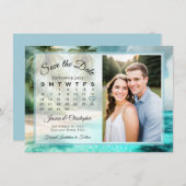 Tropical Beach Watercolor Calendar & Photo Wedding セーブザデート (正面/裏面)