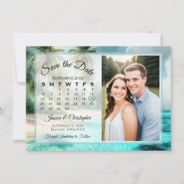 Tropical Beach Watercolor Calendar & Photo Wedding セーブザデート